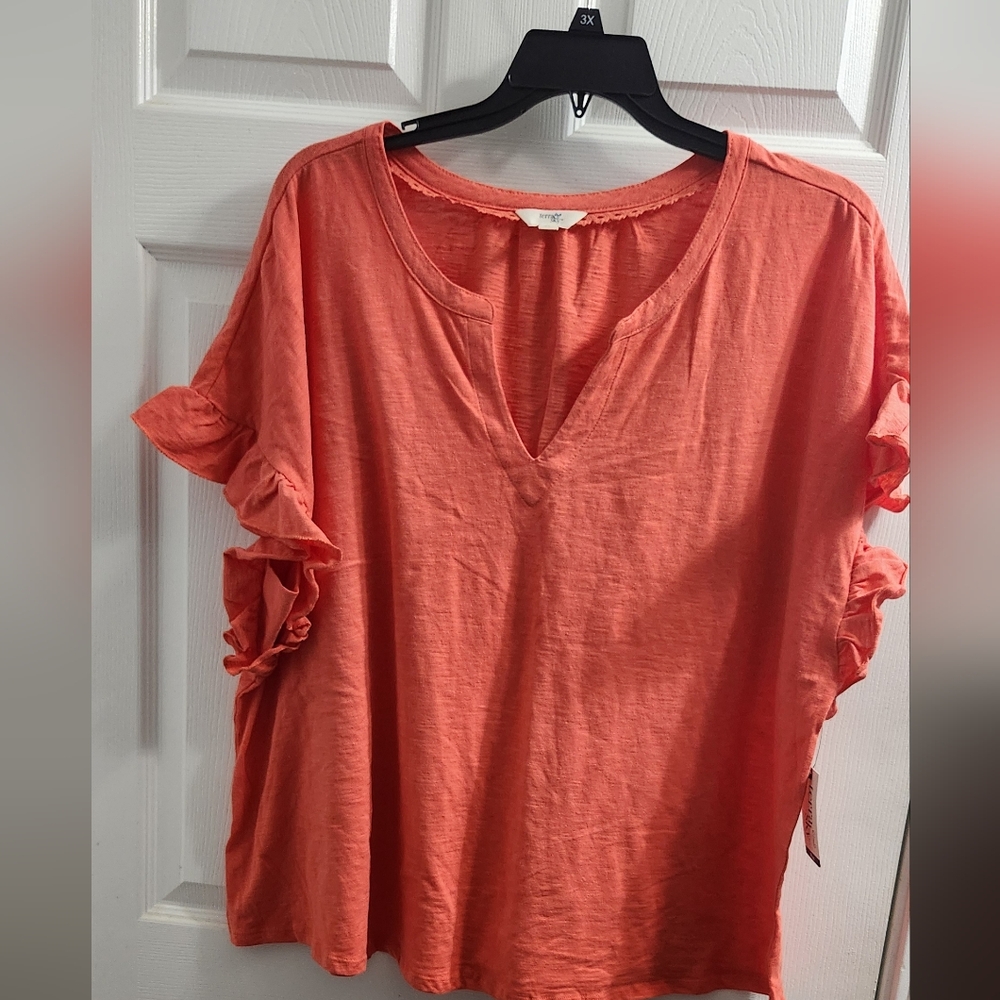 Women's Coral Ruffle Sleeve Top